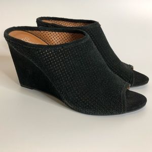 Seychelles Perforated Black Skinny Wedge Mules
